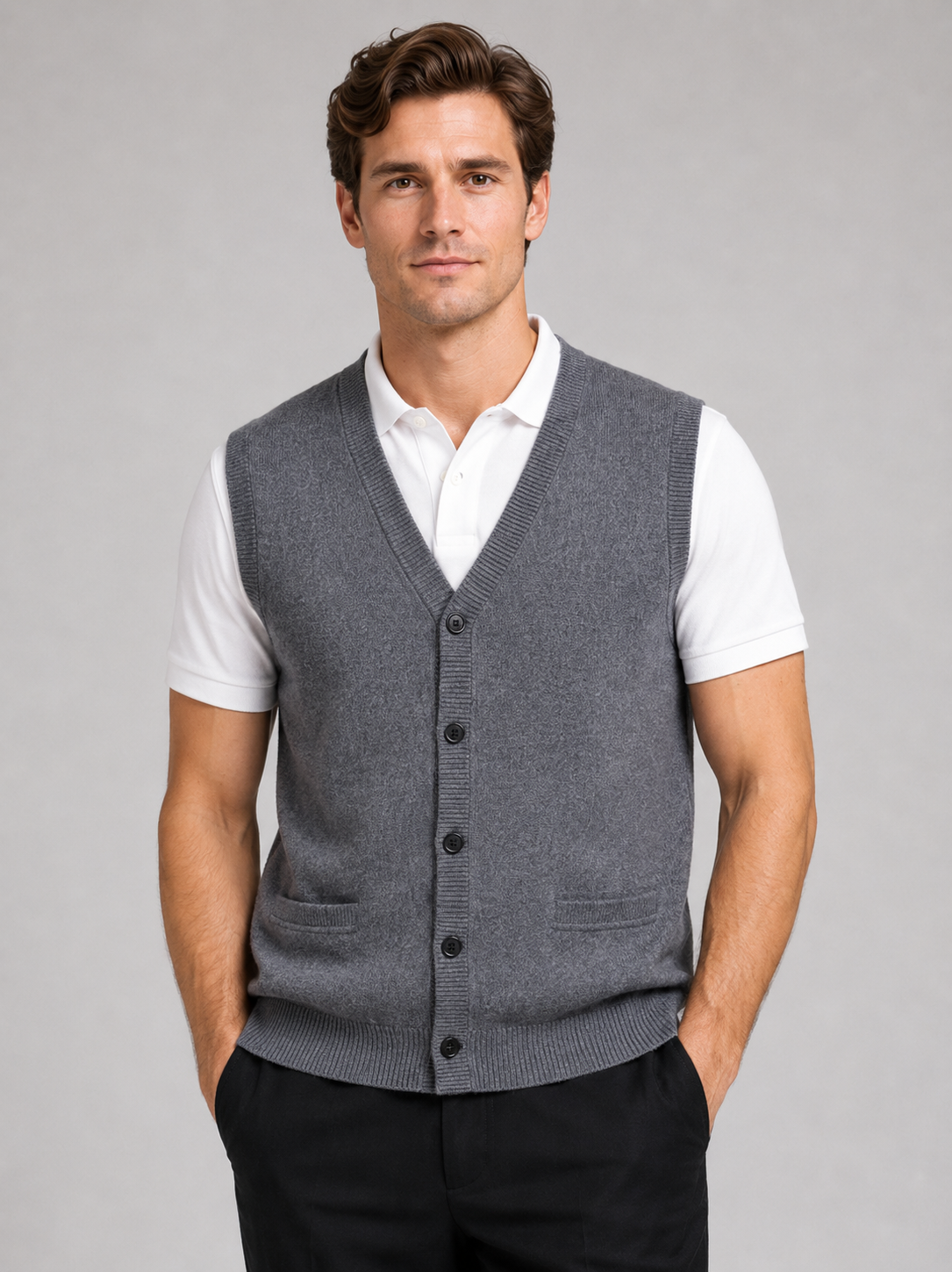 mens dress sweater vests Men’s Knit Vest V-Neck Button-Up Fall Winter Layer for Busines Shoe Size:Men’s 7-12 SCHL004681_W Octavia Grant | Do Mens Lambswool Slipover