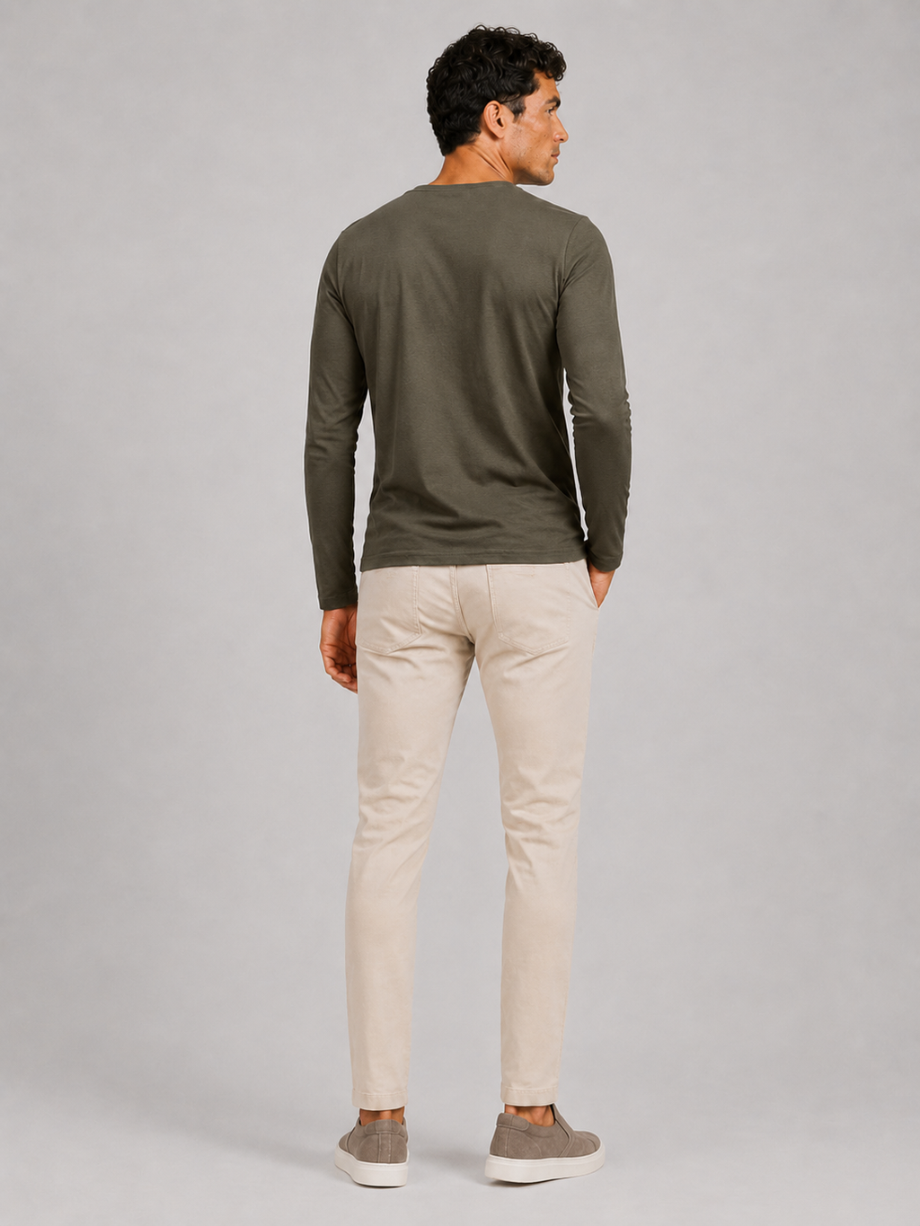 Army green solid color henley shirt minimal fitted basic top for casual outfits