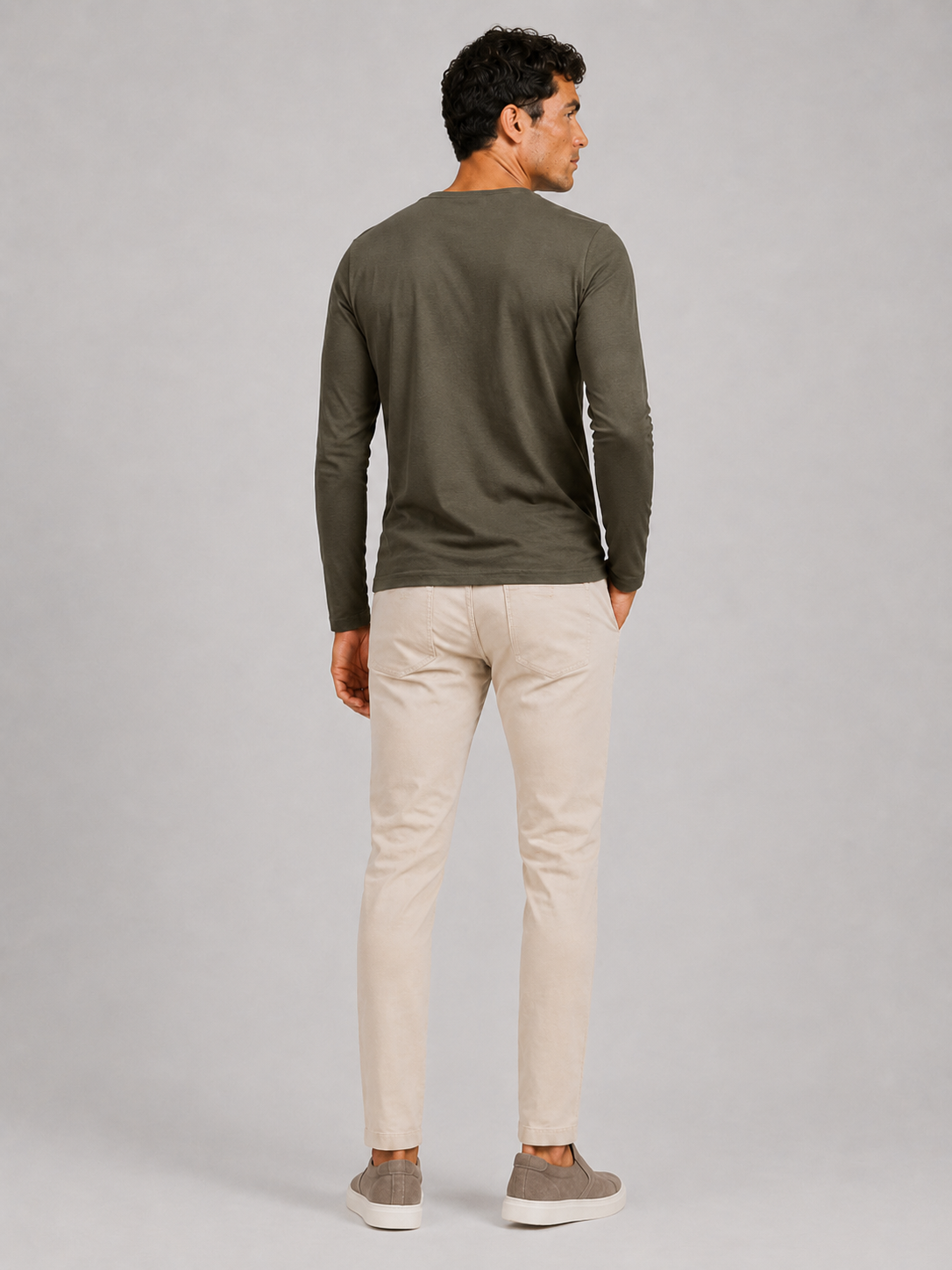 Army green solid color henley shirt minimal fitted basic top for casual outfits