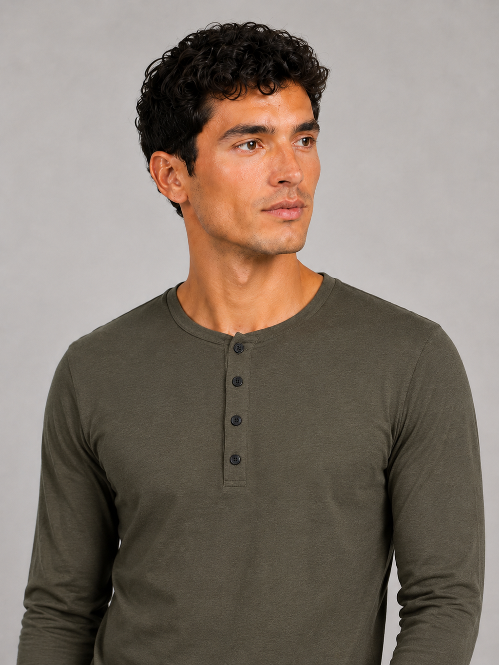 Army green fitted henley shirt for men soft breathable everyday casual top