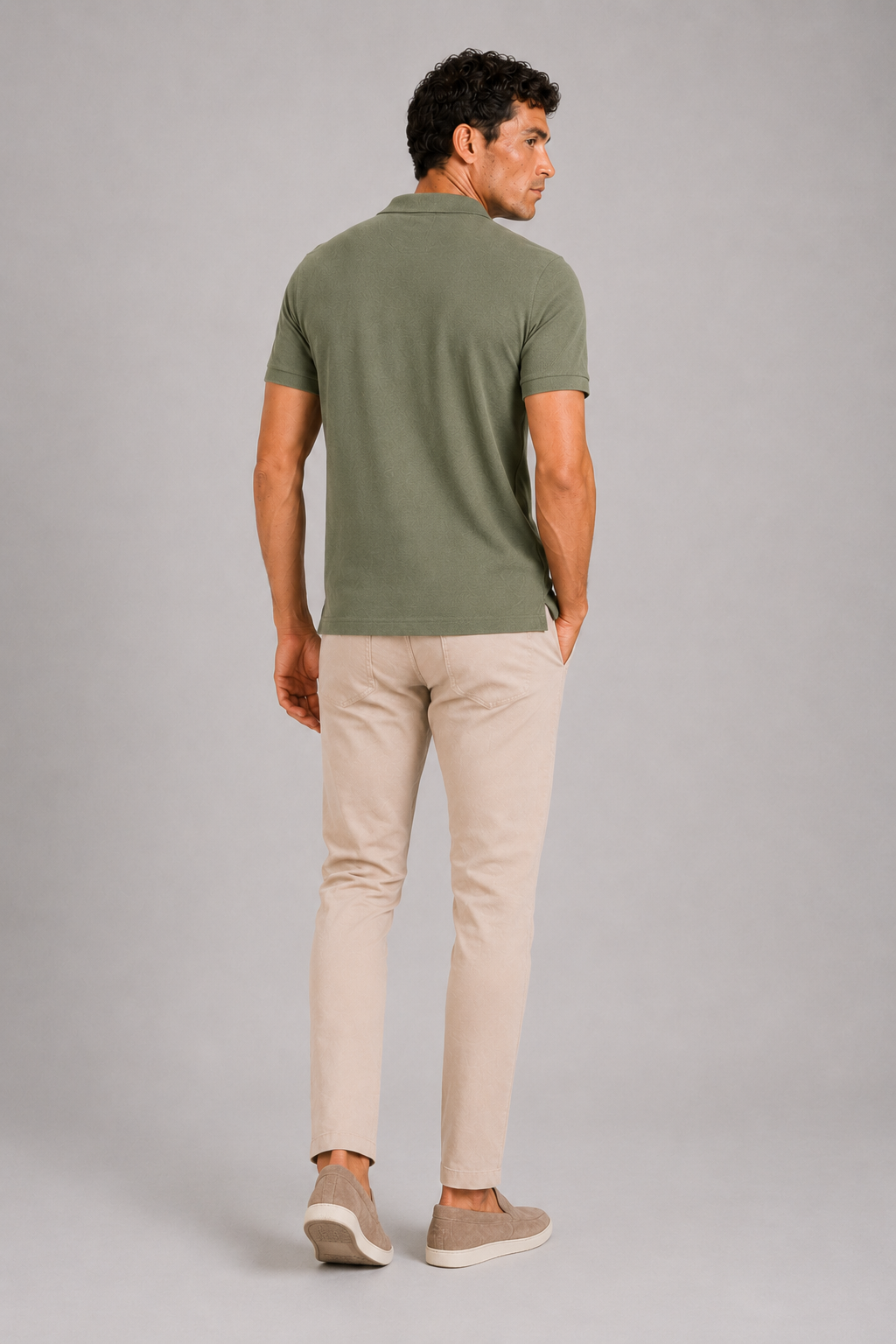 Men’s army green business casual polo shirt soft comfortable summer top with polished fit
