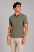 Men wearing army green silk touch polo shirt breathable short sleeve summer business casual style