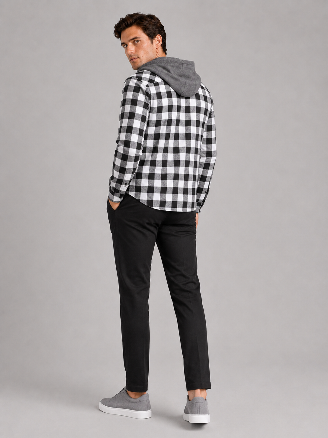 Men’s gray button down flannel jacket comfortable casual streetwear for everyday outfits