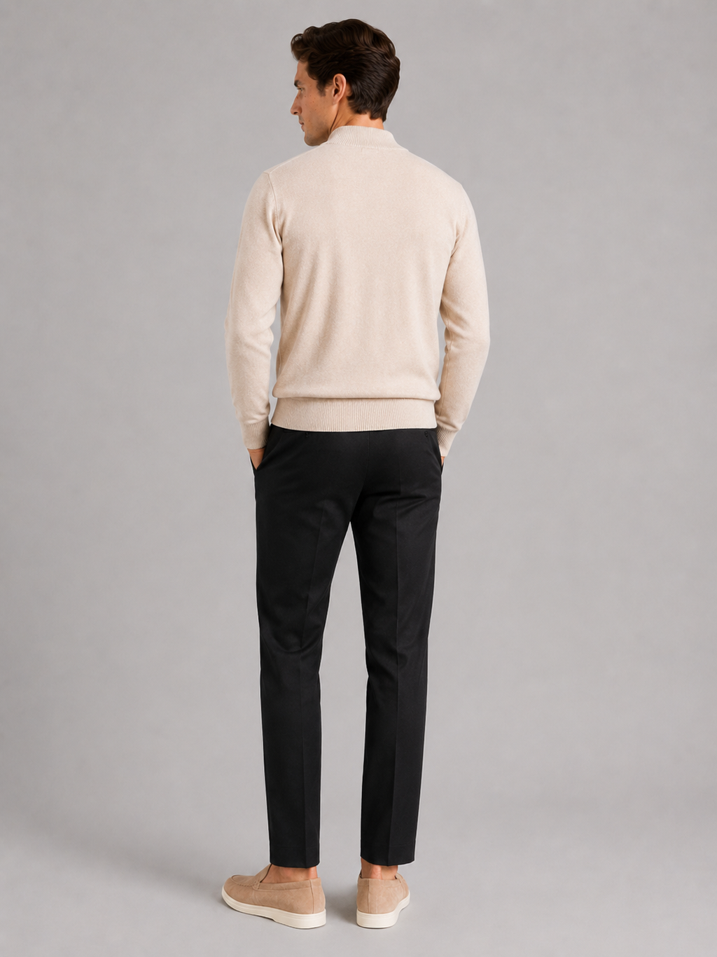 Men’s beige 100 percent wool sweater comfortable knit top for business casual and smart casual outfits