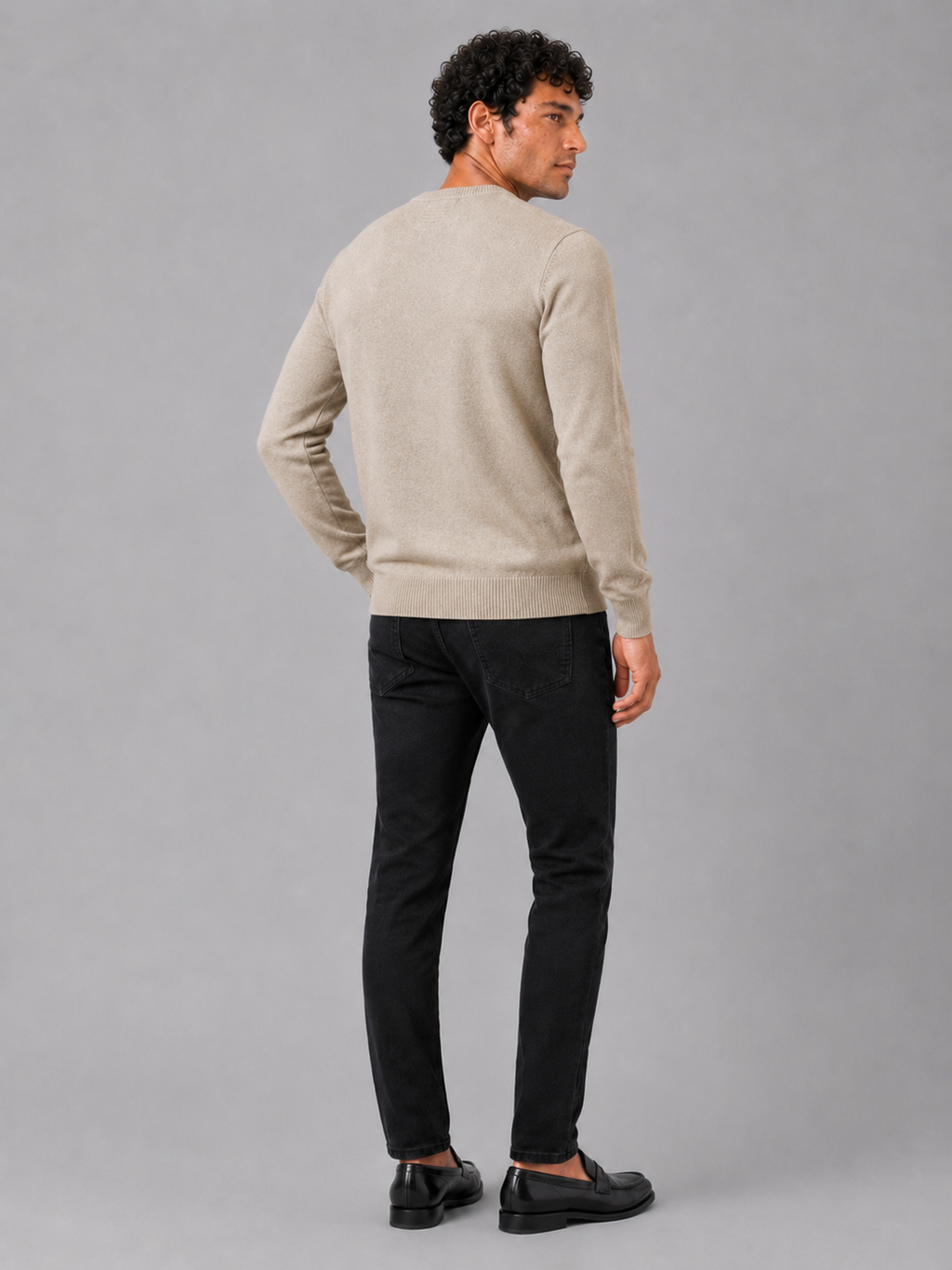 Men’s beige knit pullover soft lightweight sweater for business casual and everyday outfits
