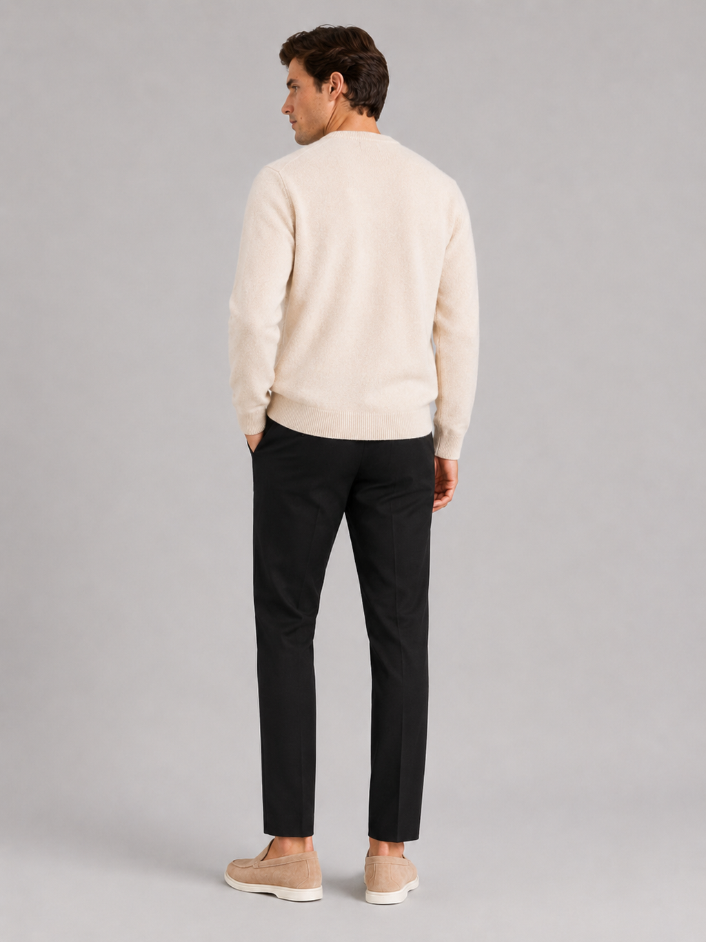 Men’s beige knit sweater comfortable relaxed fit top for casual cold weather outfits