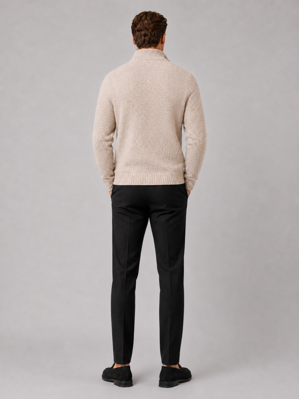 Men’s beige fleece knit cardigan comfortable fall winter layer for casual and outdoor outfits