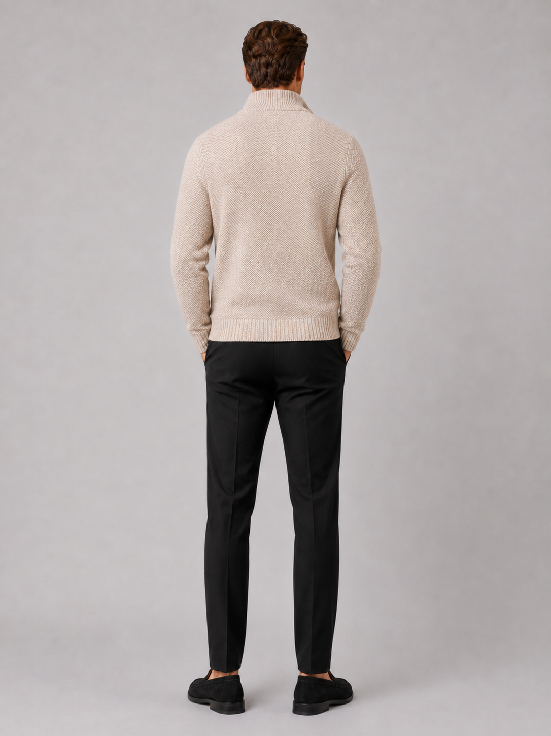 Men’s beige fleece knit cardigan comfortable fall winter layer for casual and outdoor outfits