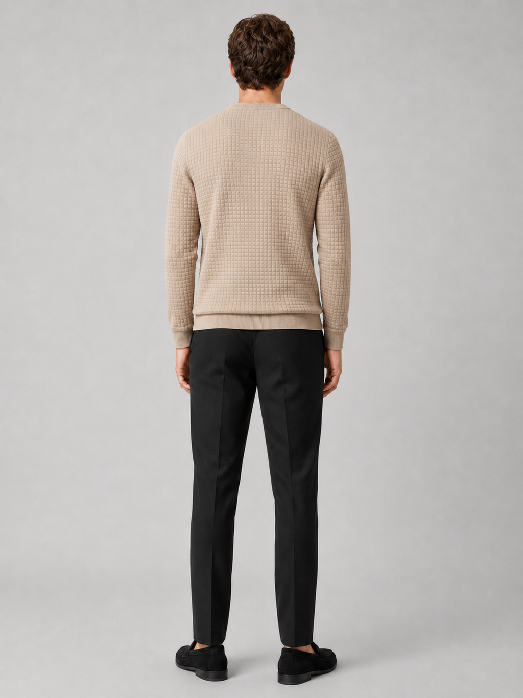 Men’s beige knit sweater comfortable long sleeve winter top for casual outfits
