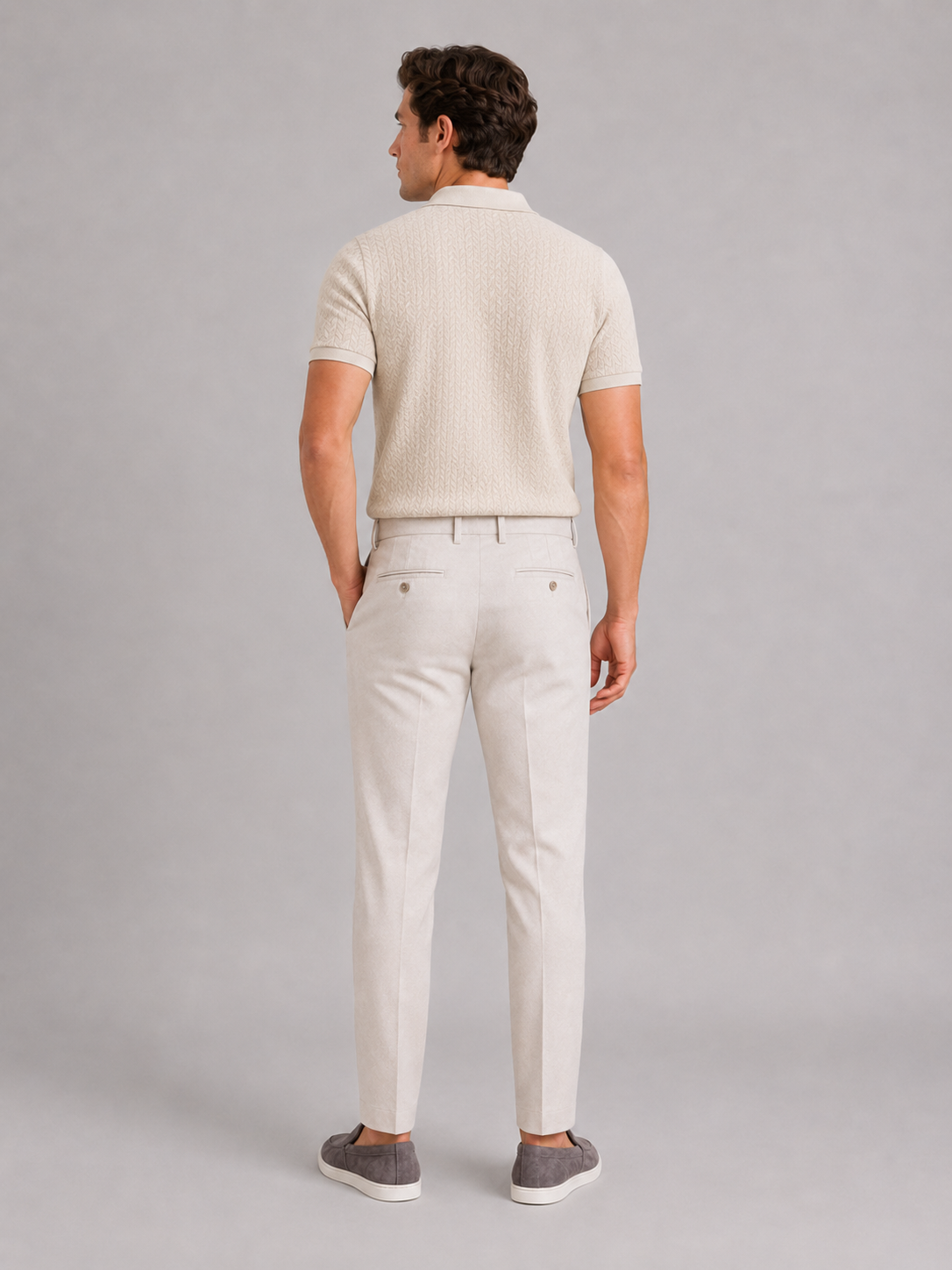 Men’s beige breathable polo shirt comfortable short sleeve knit top for casual summer outfits