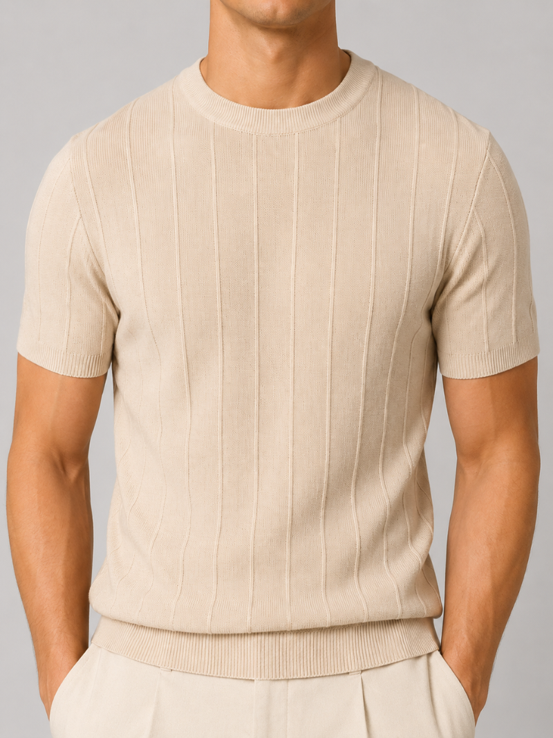Men’s beige knit summer top lightweight comfortable relaxed smart casual wear