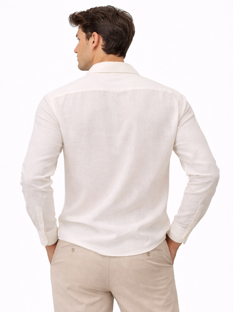 Beige linen shirt for men soft breathable fabric lightweight comfortable summer outfit
