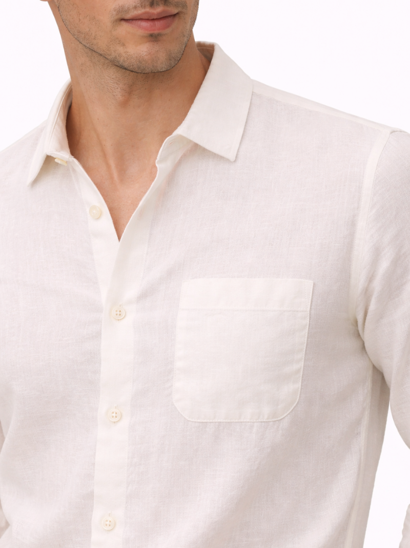 Men’s beige linen shirt lightweight breathable relaxed fit everyday and vacation wear