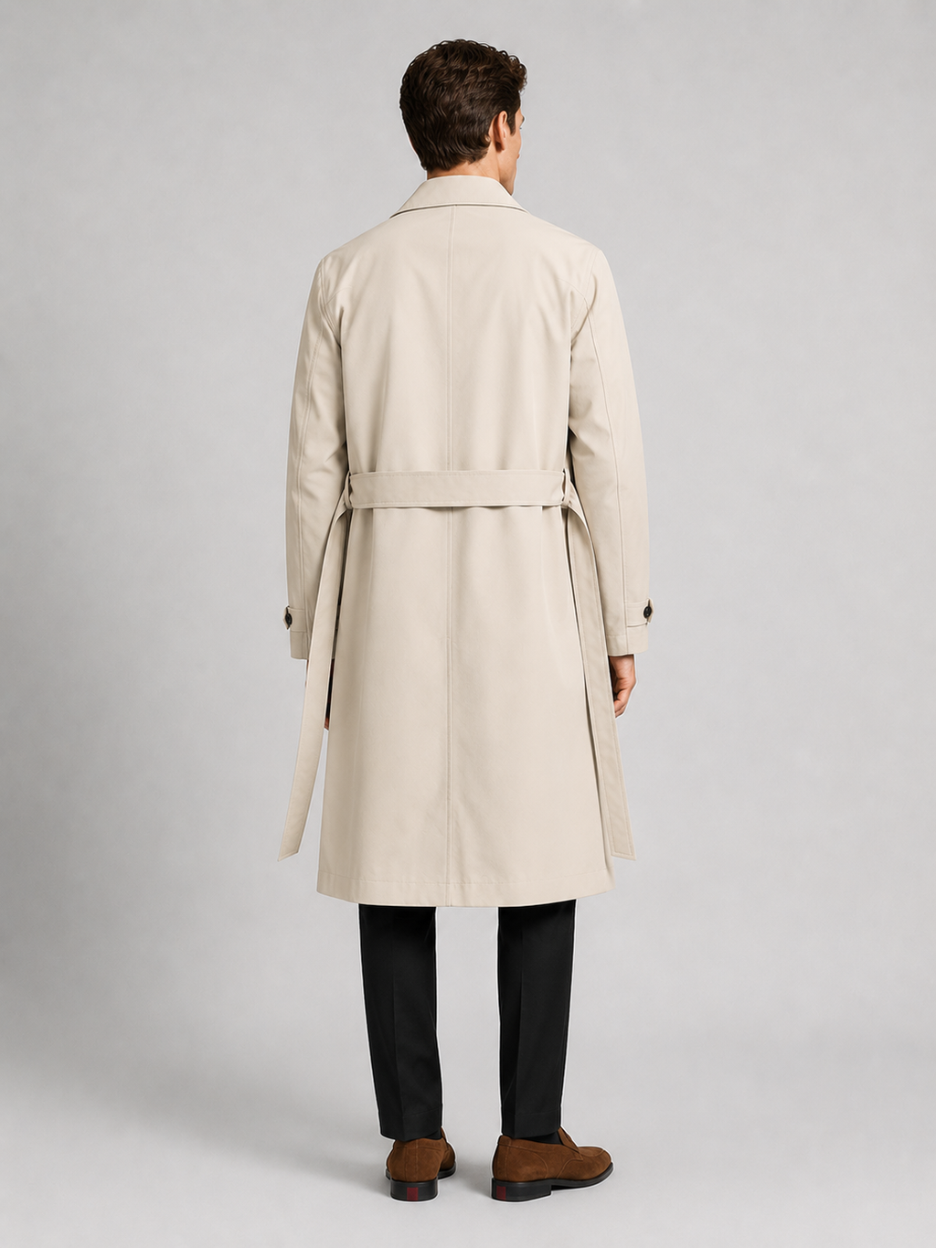 Men’s beige long windbreaker coat comfortable lightweight layer for commuting and casual outfits