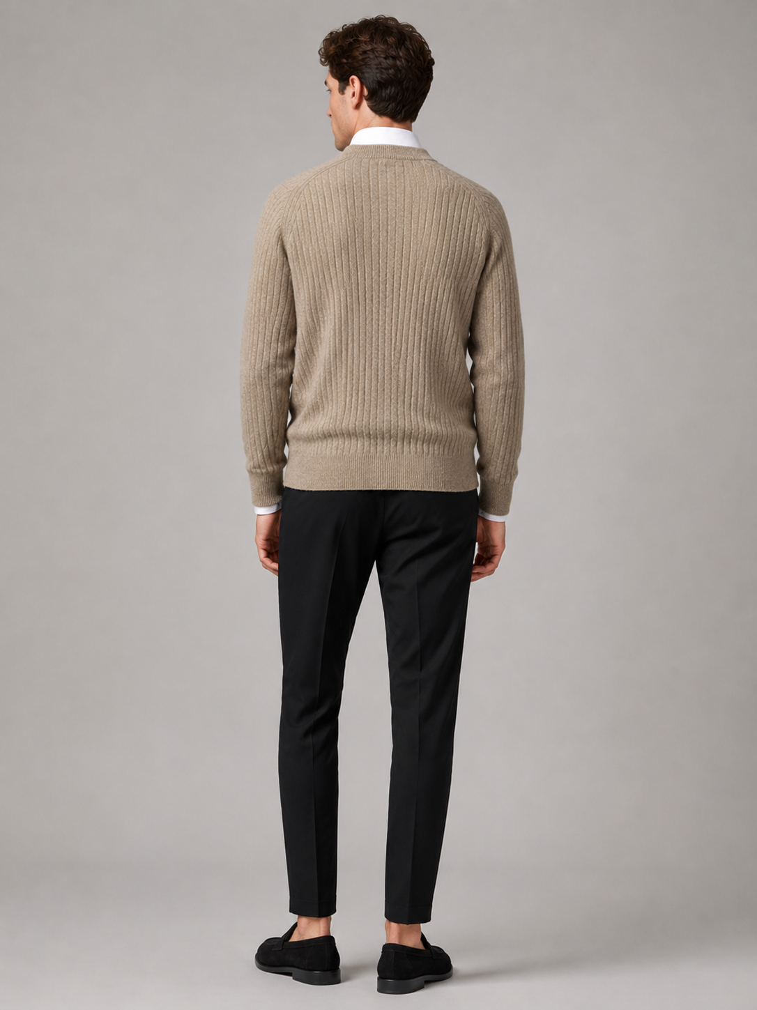 Men’s khaki merino wool knit top comfortable sweater for business casual and smart casual outfits