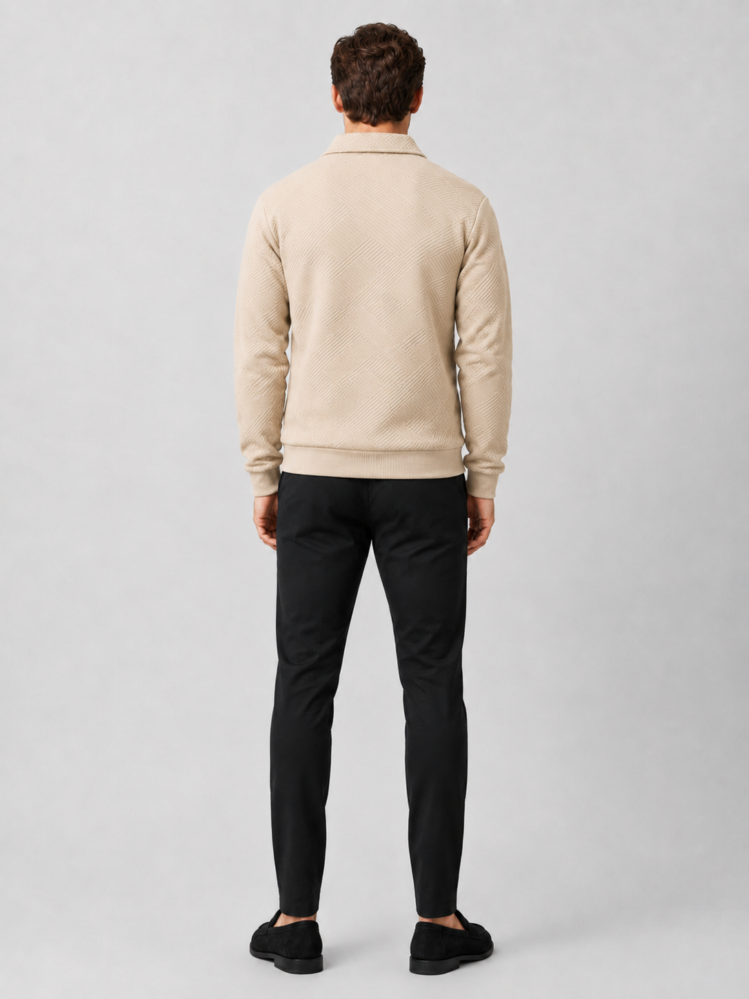 Men’s beige solid color knit sweater comfortable fall layer for casual everyday outfits