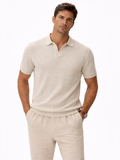 Beige organic mesh knit polo shirt for men lightweight breathable summer luxury outfit