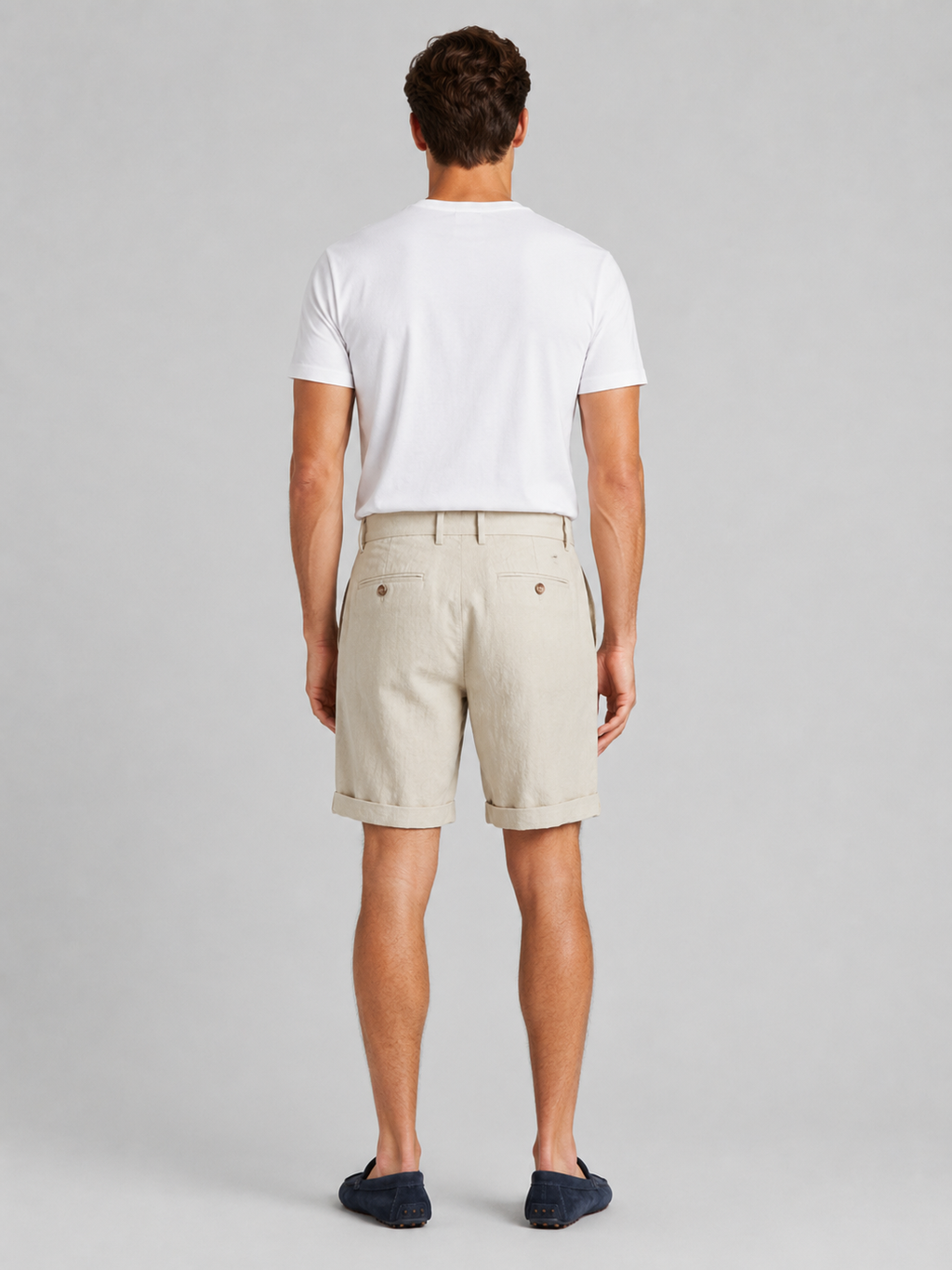 Men’s beige tailored shorts lightweight breathable fabric comfortable summer dress shorts