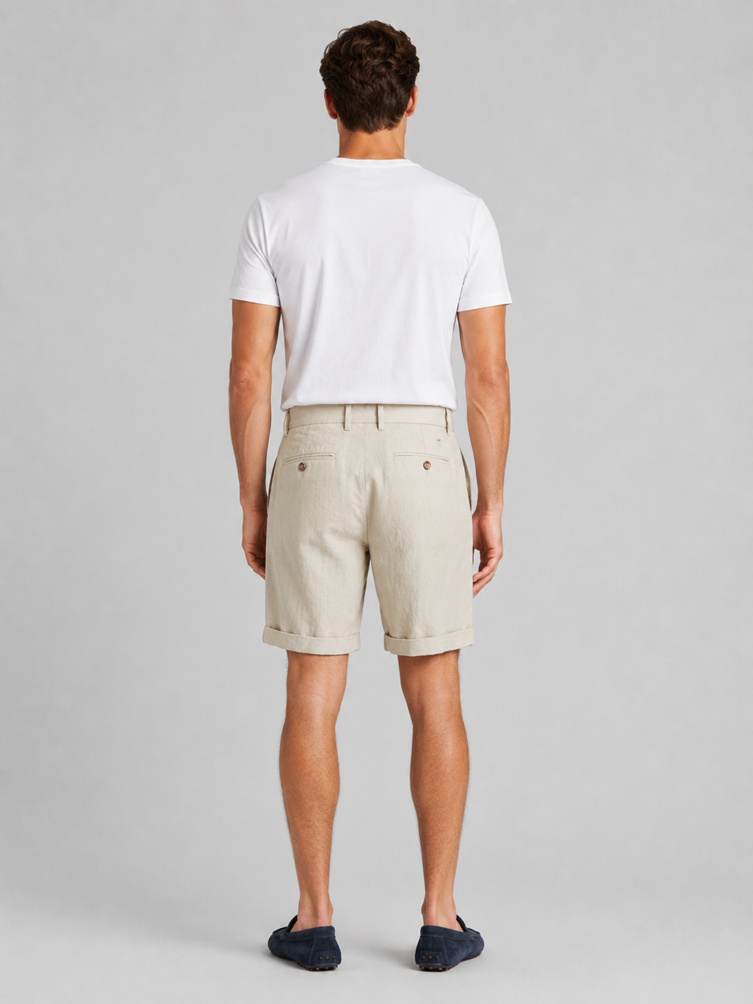 Men’s beige tailored shorts lightweight breathable fabric comfortable summer dress shorts