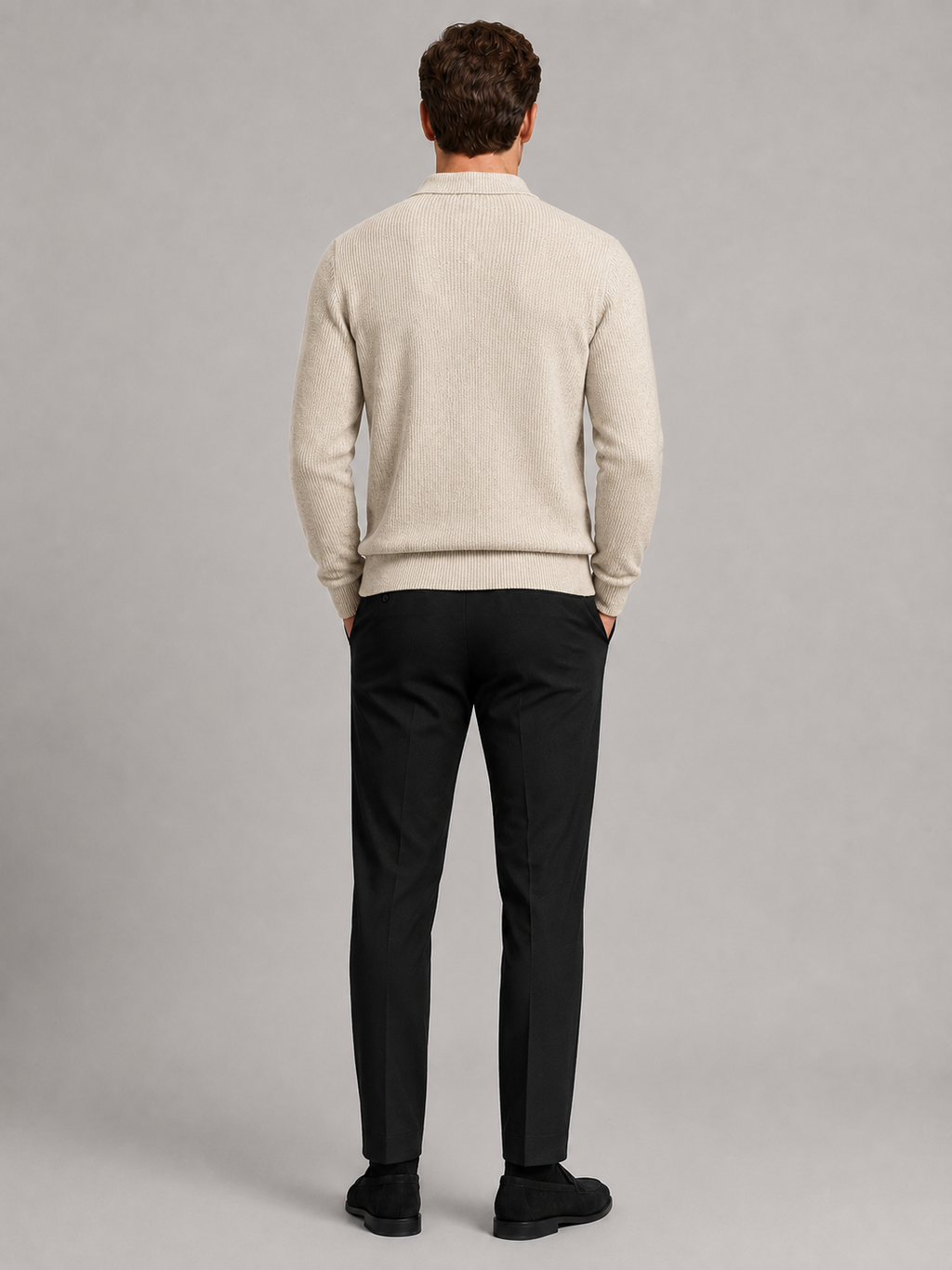 Men’s beige knit sweater comfortable long sleeve top for business casual and smart casual outfits