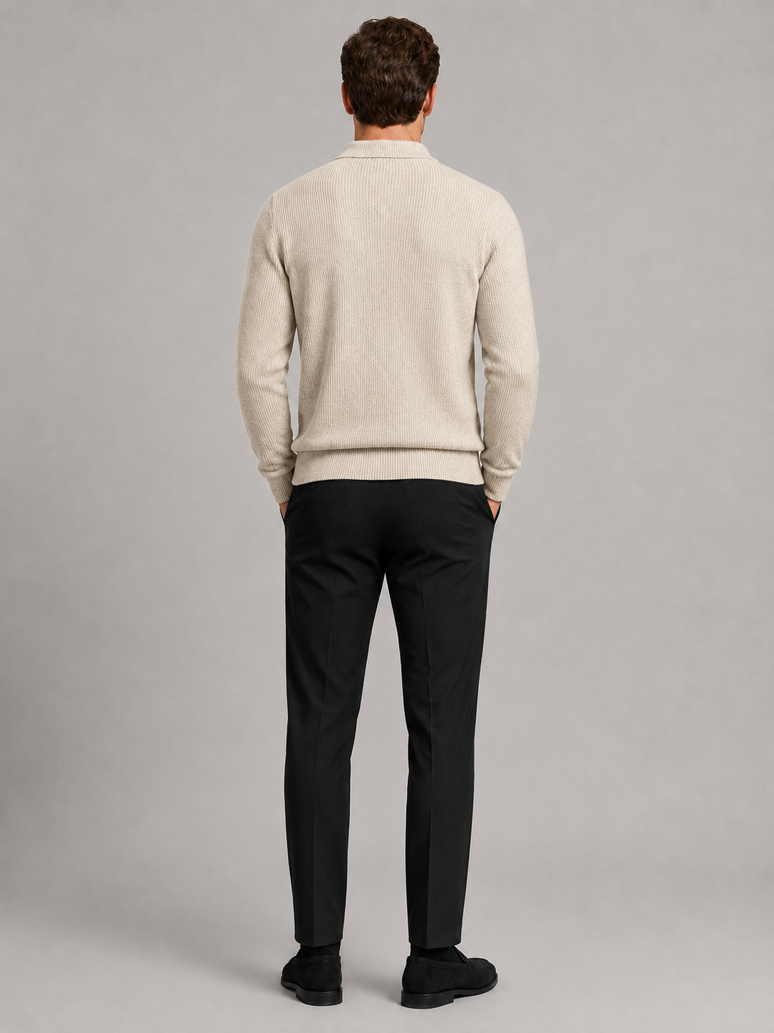Men’s beige knit sweater comfortable long sleeve top for business casual and smart casual outfits