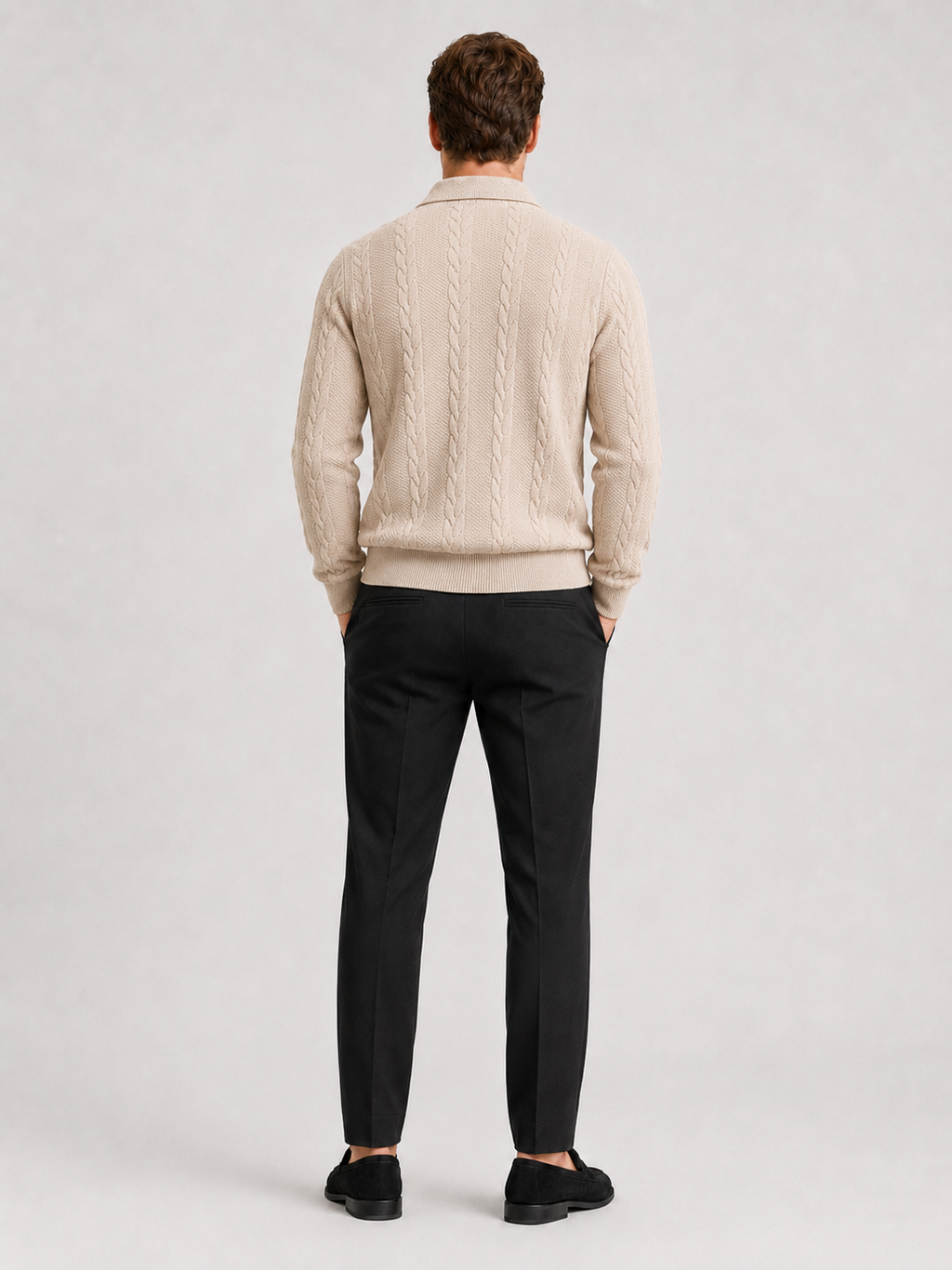Men’s beige knit quarter zip sweater comfortable warm layer for everyday and weekend outfits