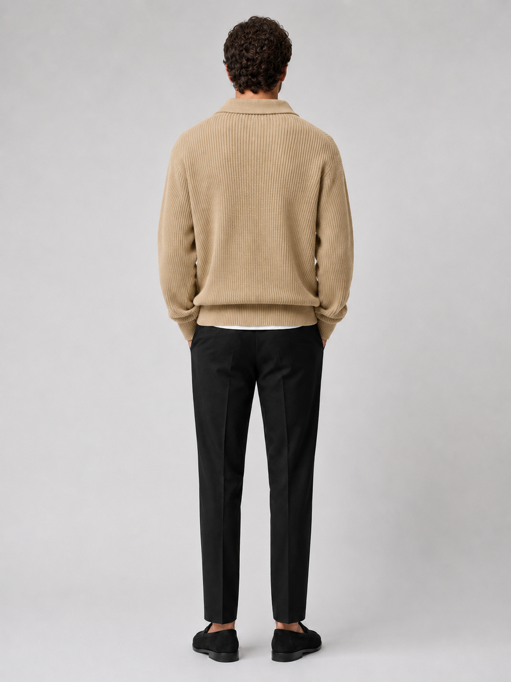 Men’s beige knit quarter zip sweater comfortable relaxed fit top for casual fall outfits