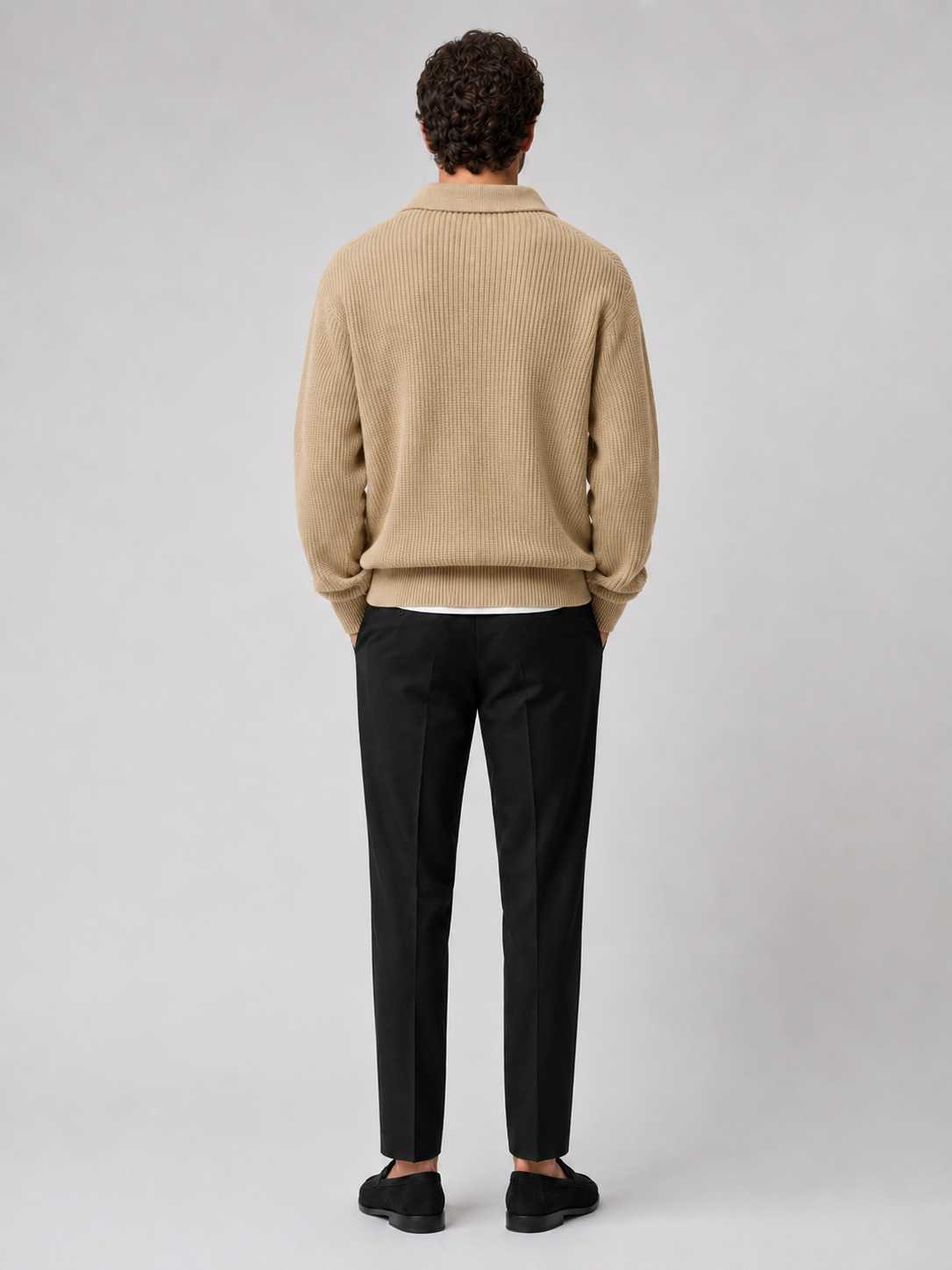 Men’s beige knit quarter zip sweater comfortable relaxed fit top for casual fall outfits