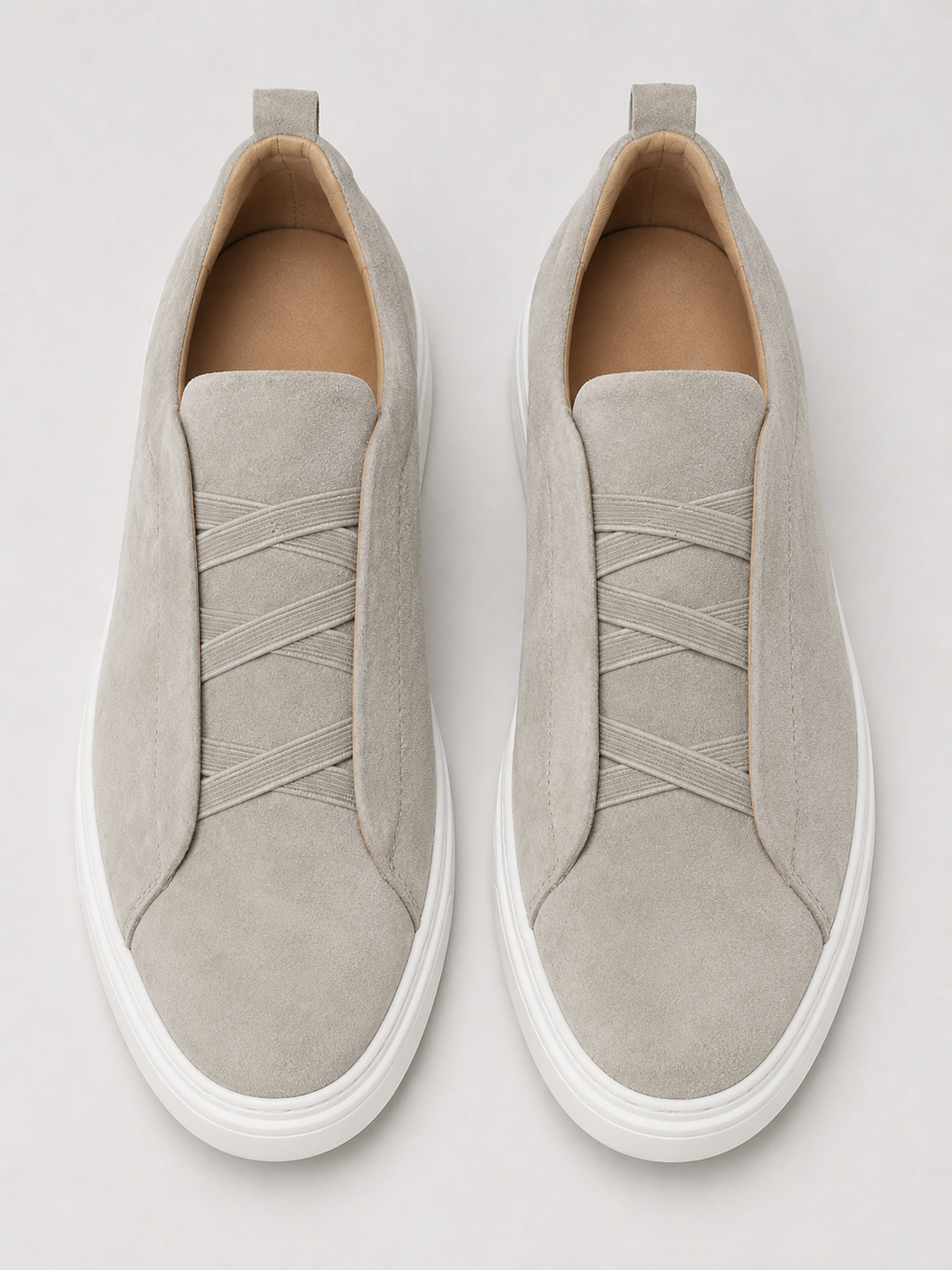Men’s beige lightweight suede sneakers comfortable slip on footwear for relaxed everyday style