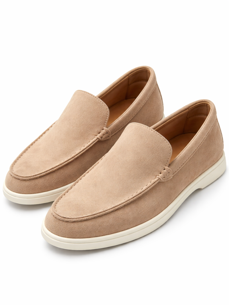 Men’s beige suede leather loafers, classic style slip-on driving shoes lightweight soft moccasins
