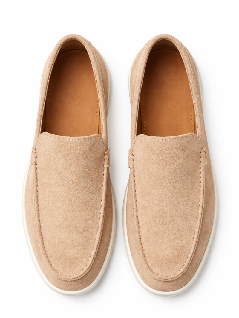 Beige suede loafers for men, lightweight slip-on driving shoes with soft comfortable fit