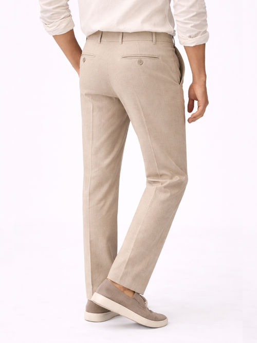 Beige linen tailored trousers for men elegant lightweight summer pants with a clean smart fit