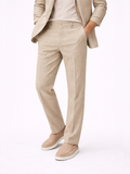 Men’s beige tailored linen trousers lightweight breathable summer pants for smart casual wear