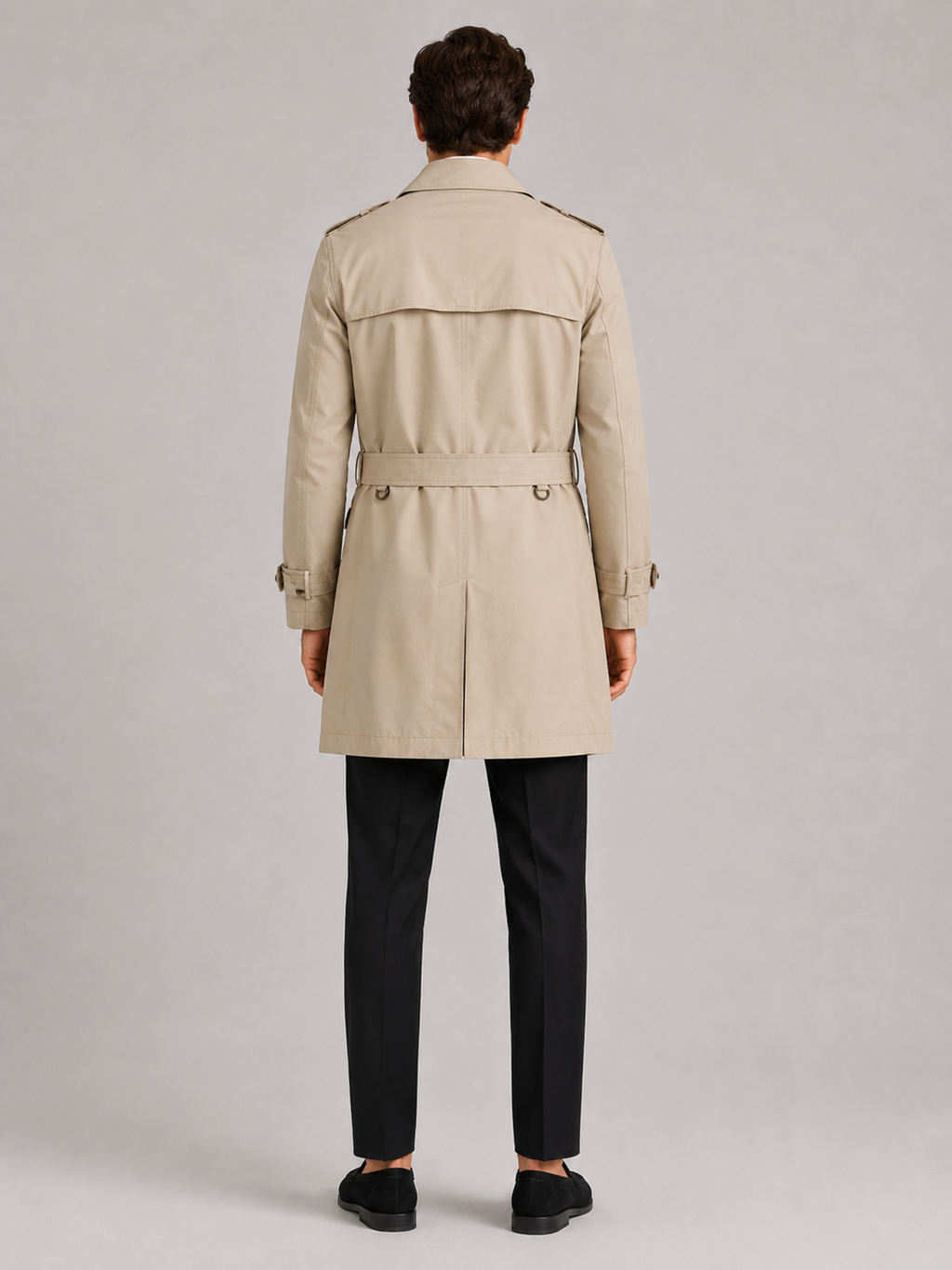 Men’s beige single breasted trench coat lightweight fall outerwear for smart casual outfits