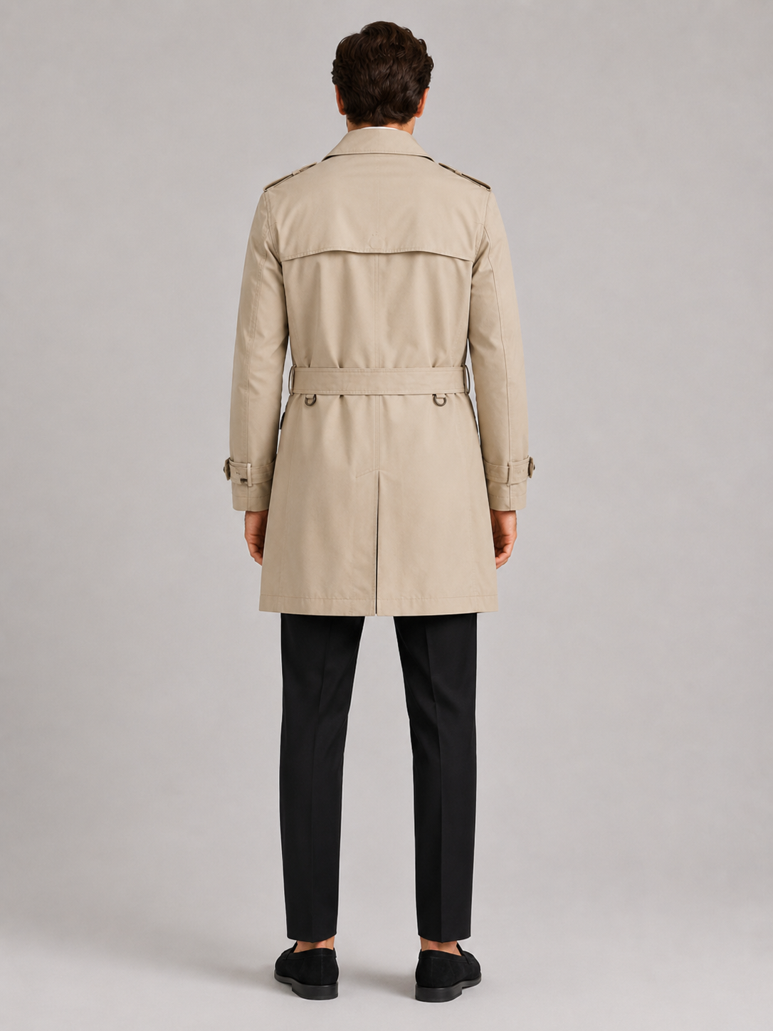 Men’s beige single breasted trench coat lightweight fall outerwear for smart casual outfits