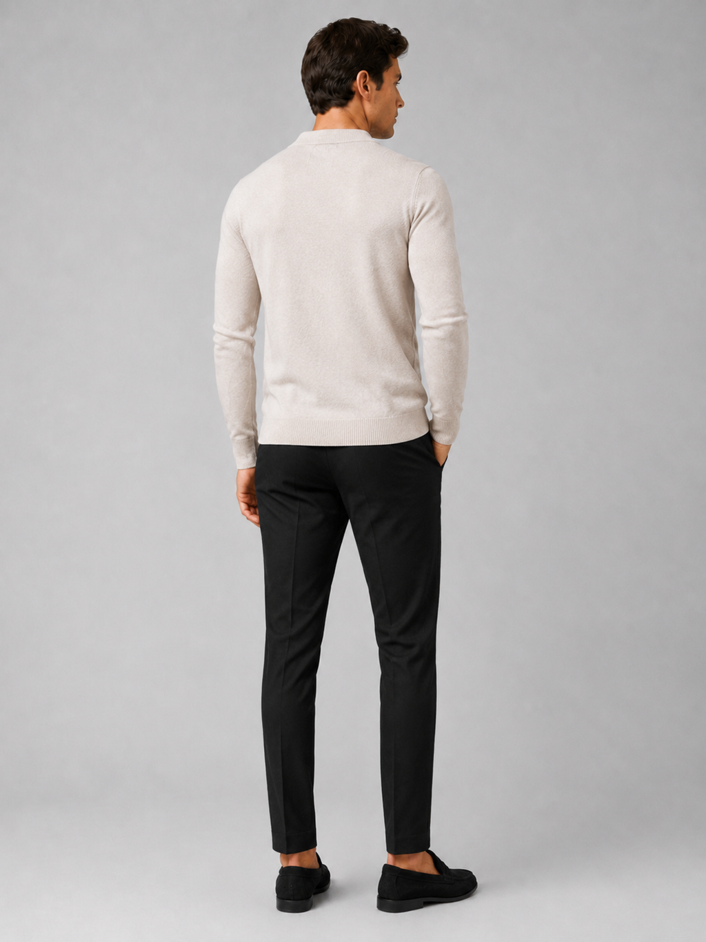 Men’s beige knit cardigan sweater comfortable long sleeve layer for business casual outfits