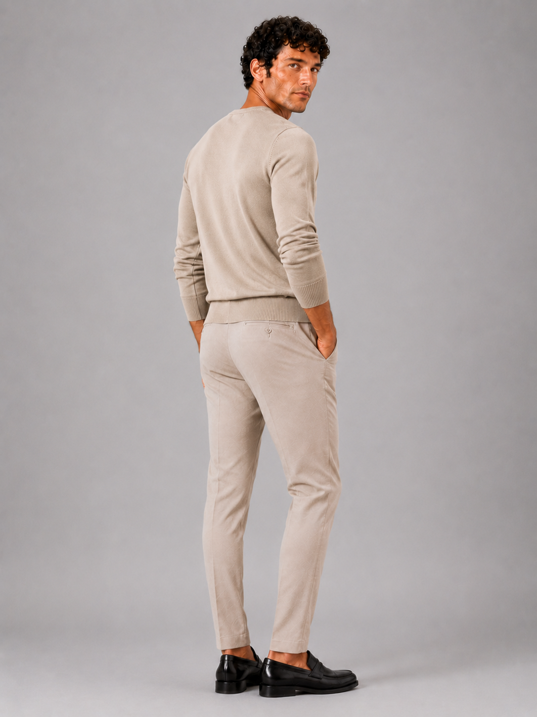 Men’s beige knit pullover lightweight sweater for business casual and everyday outfits