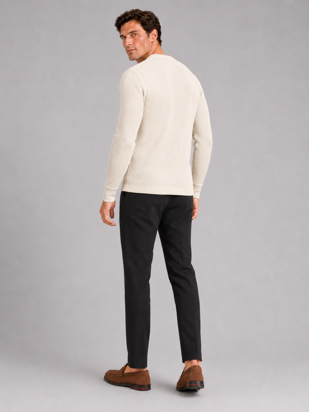 Men’s beige textured waffle knit top lightweight thermal layer for casual everyday outfits