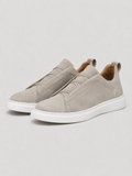 Beige suede slip on sneakers for men breathable casual shoes for travel and summer outfits