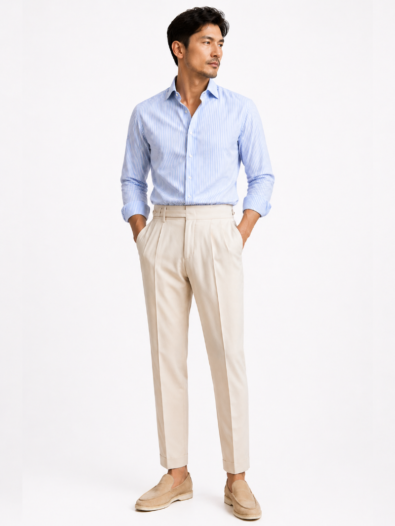 Men's High-Waisted Belted Pants Tailored Dress Pants for Spring Summer – Laurent & Rowe