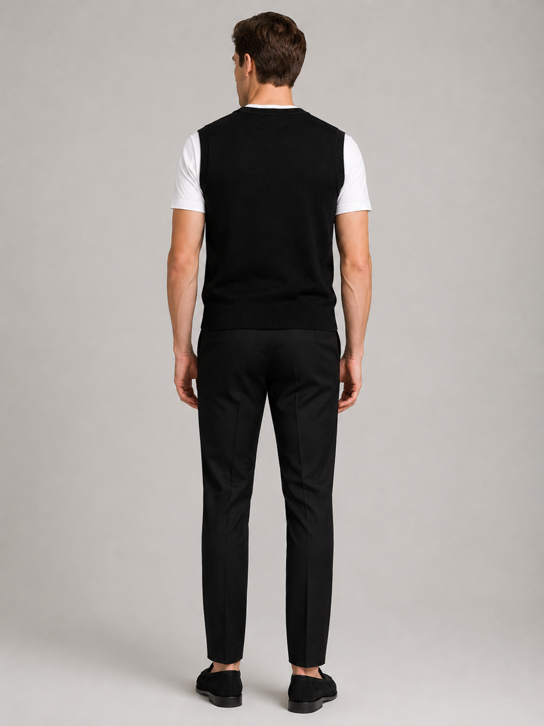 Men’s black argyle knit sweater vest comfortable sleeveless layer for office and smart casual outfits