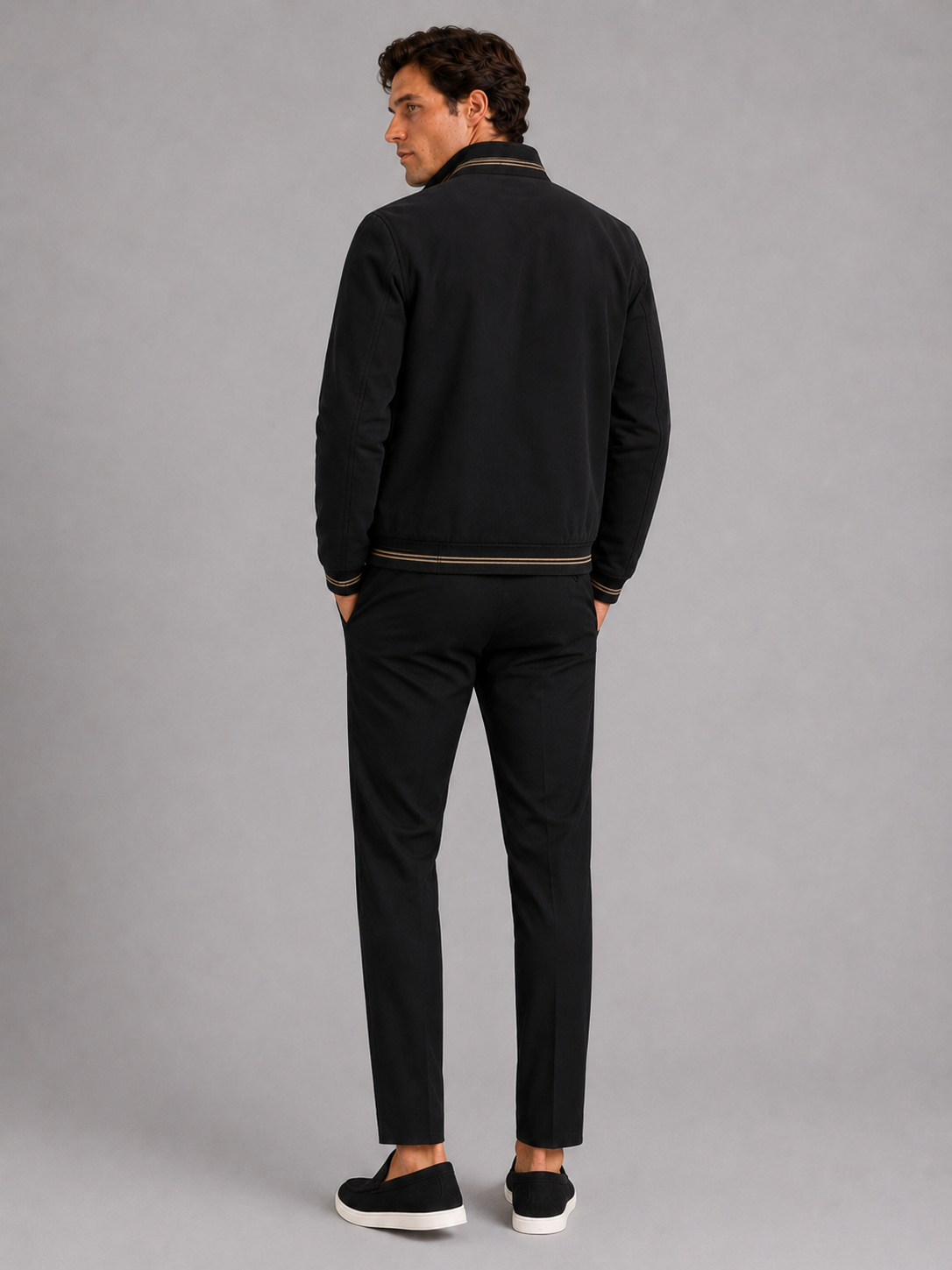 Men’s black fleece lined zip up jacket comfortable casual coat for cold weather outfits