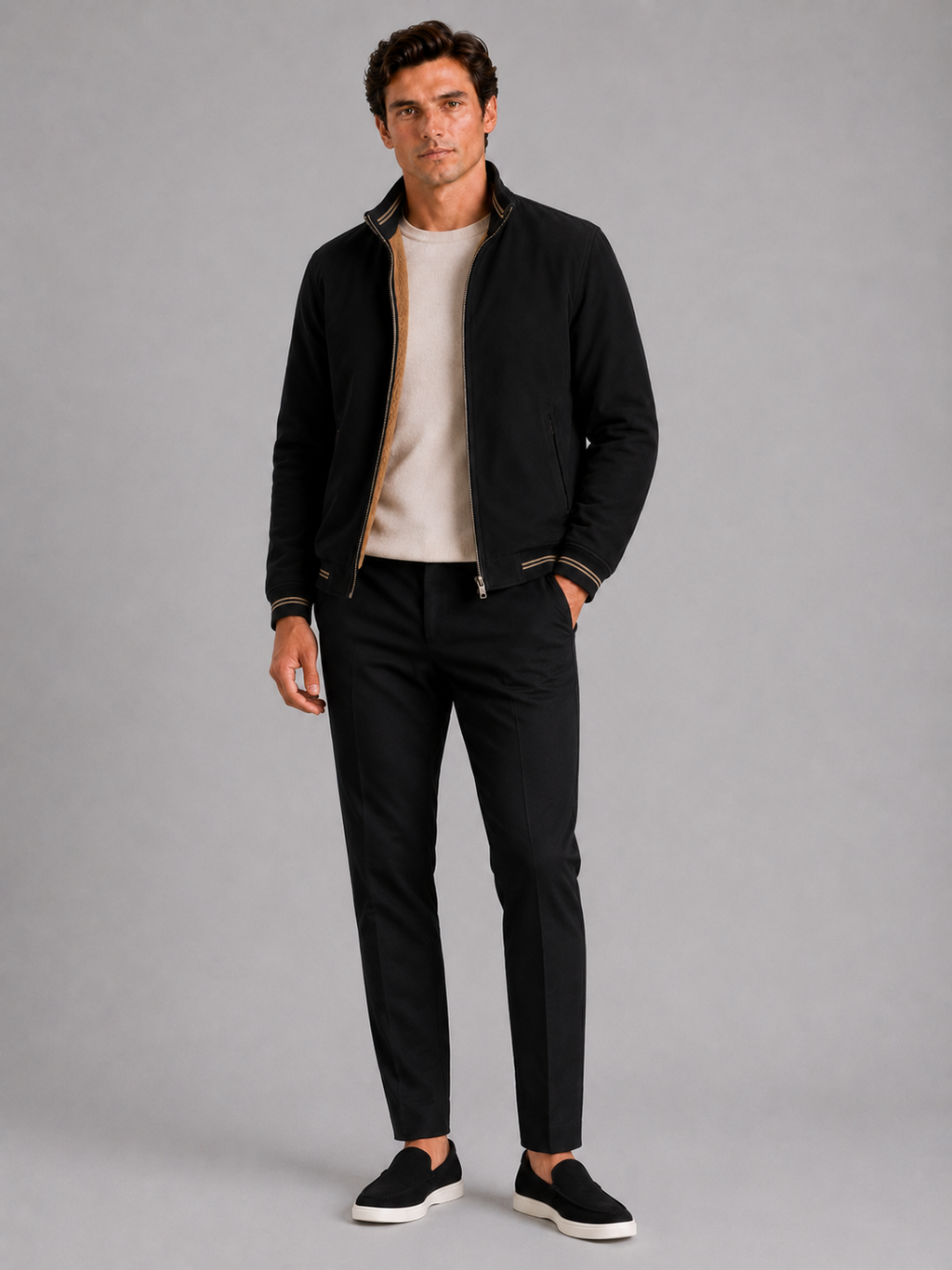Black aviator jacket for men thick warm outerwear for everyday fall wear