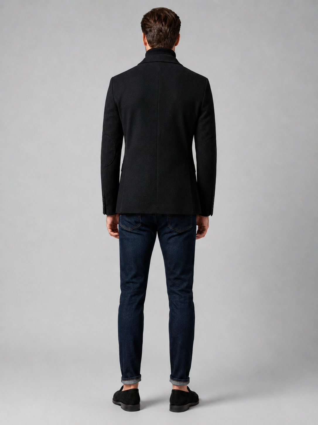 Men’s black tailored blazer comfortable fall winter jacket for professional and smart casual outfits