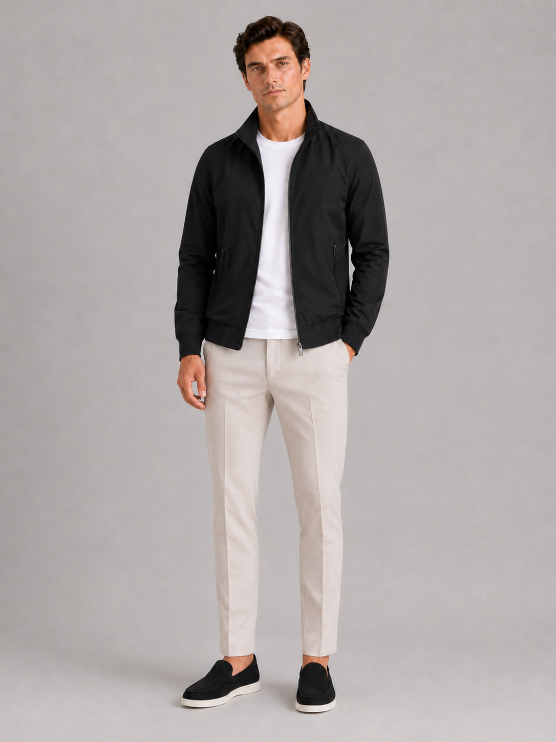Black bomber jacket for men slim fit lightweight outerwear for travel and everyday wear