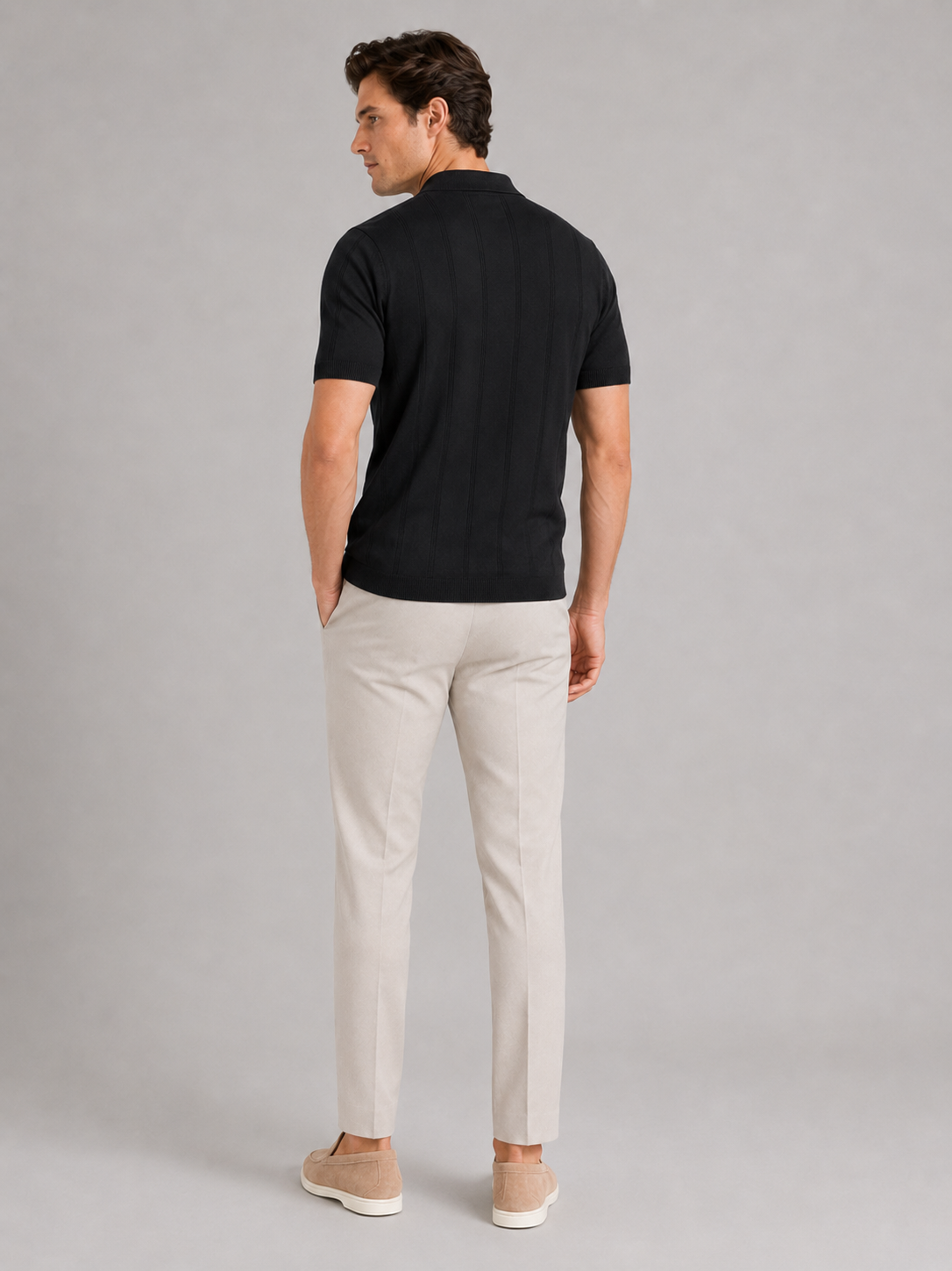 Men’s black short sleeve polo shirt comfortable knit top for casual summer outfits
