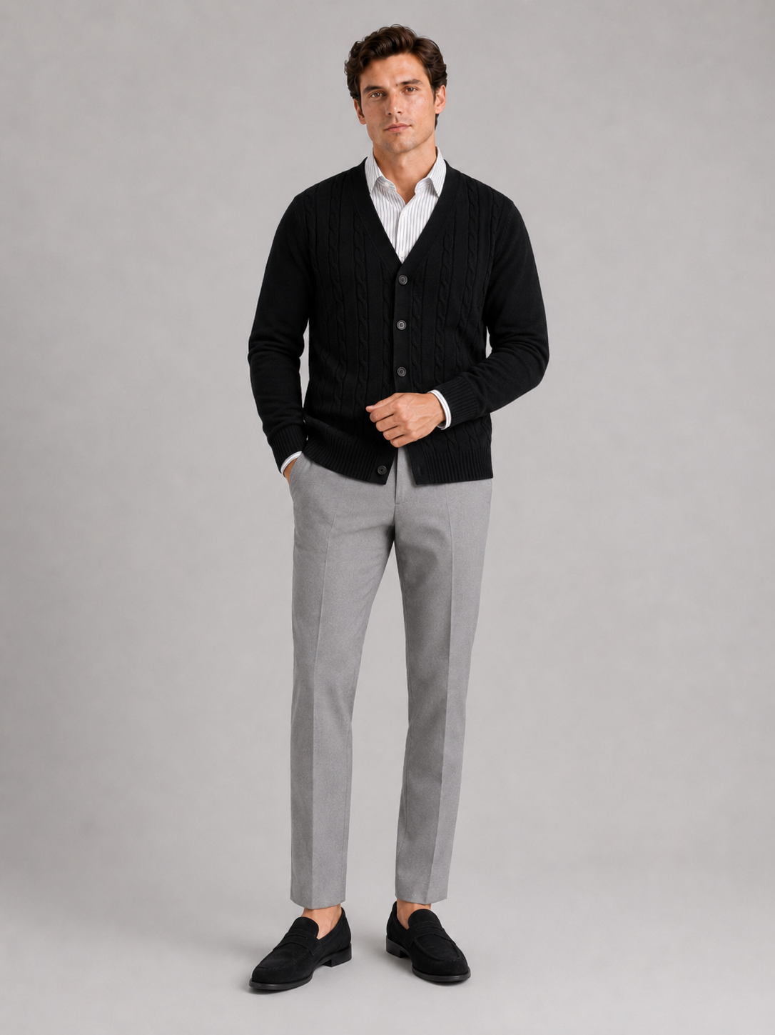 Black v neck cardigan sweater for men lightweight layer for business casual wear