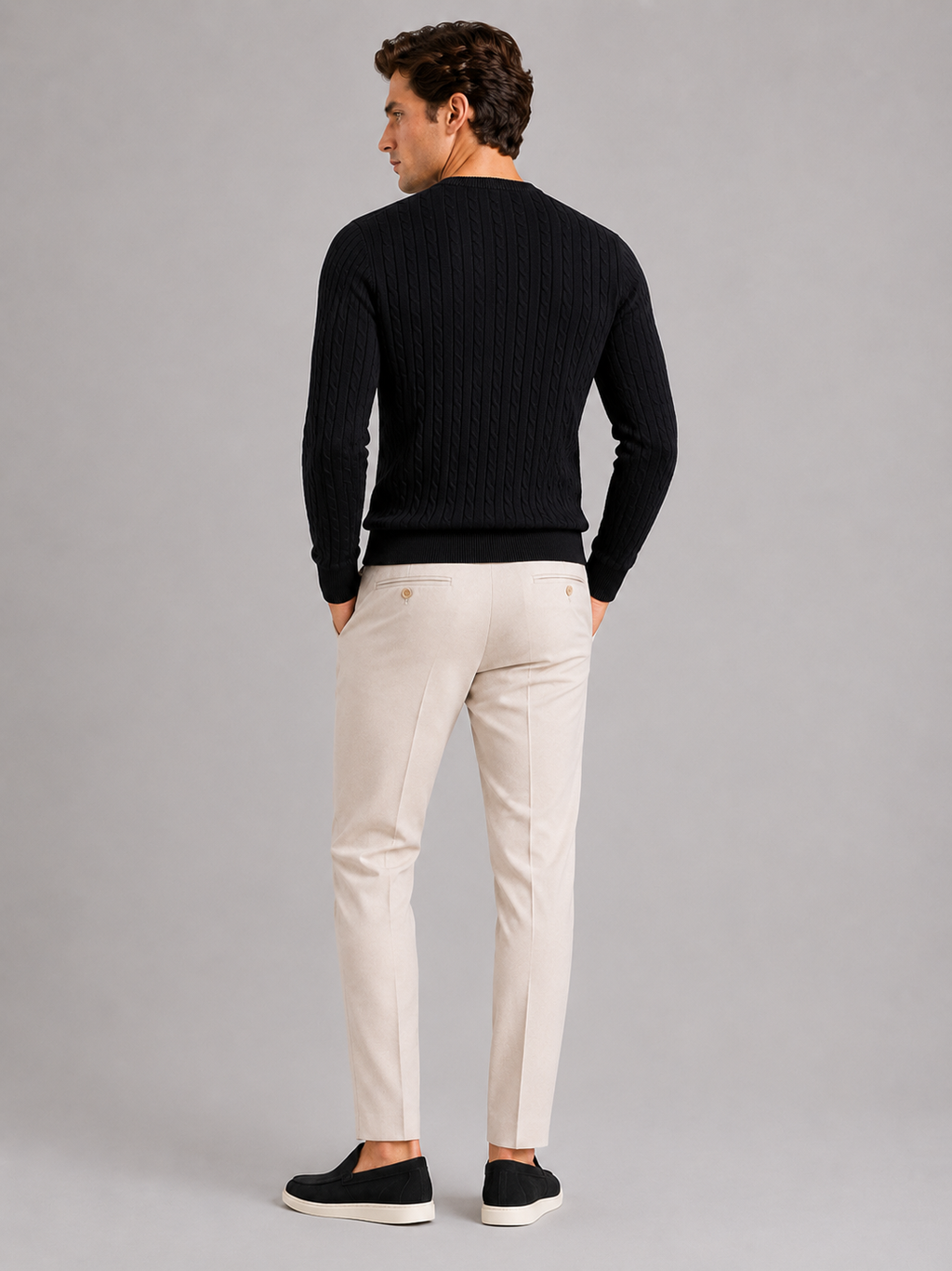 Men’s black cable knit pullover soft lightweight sweater for business casual outfits