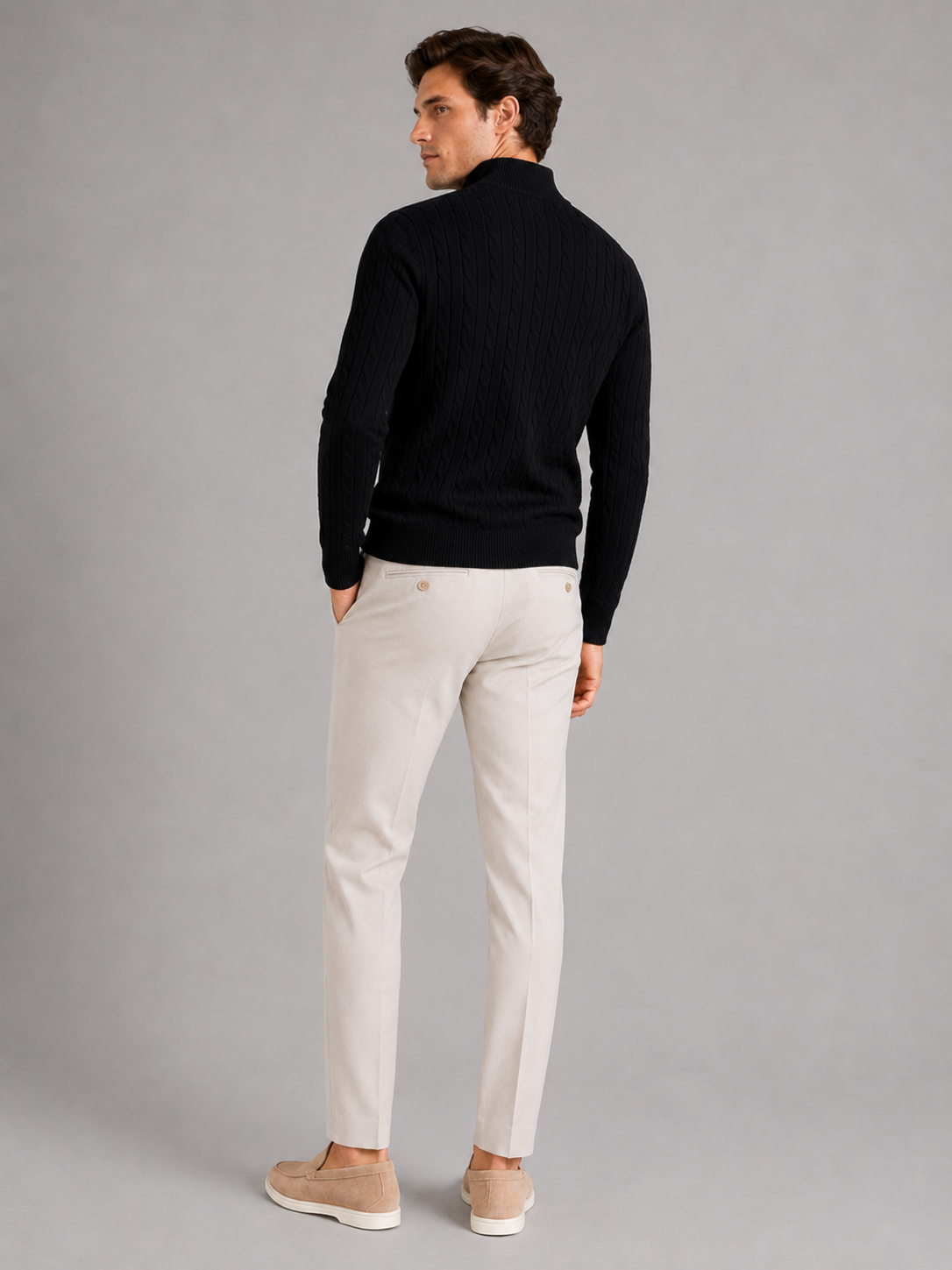 Men’s black mock neck knitwear sweater comfortable warm top for business casual outfits