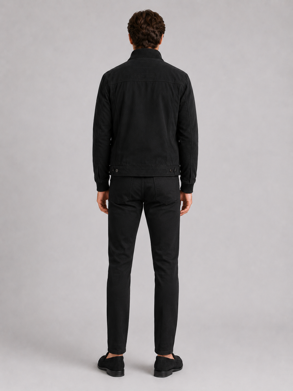 Men’s black patchwork workwear jacket comfortable casual layer with utility inspired styling